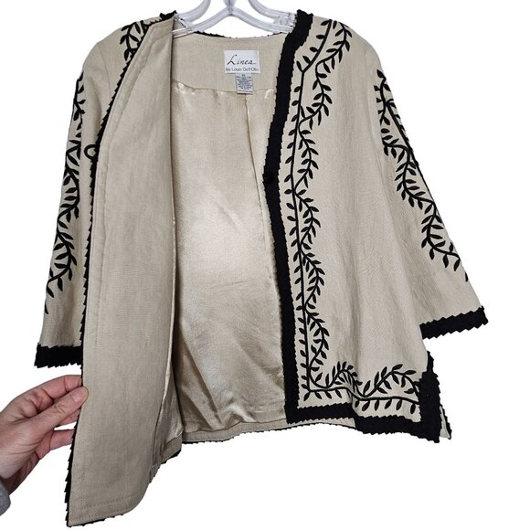 Linea by Louis Dell'Olio Jacket Womens XS Beige Linen Embroidered Artsy Boho - Picture 3 of 10